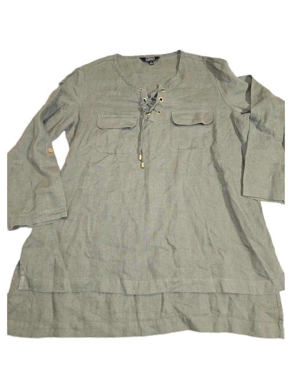 company ellen tracy linen top Sz L Olive Green Tunic Style Lagonlook Y2k...